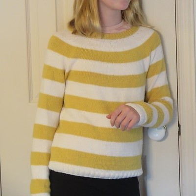 Rosemary was inspired when saw Jean had knit one for her granddaughter to knit one for her own granddaughter. Pattern is Stripes by Andrea Mowry. Yarn is Garnstudio Drops Baby Merino.