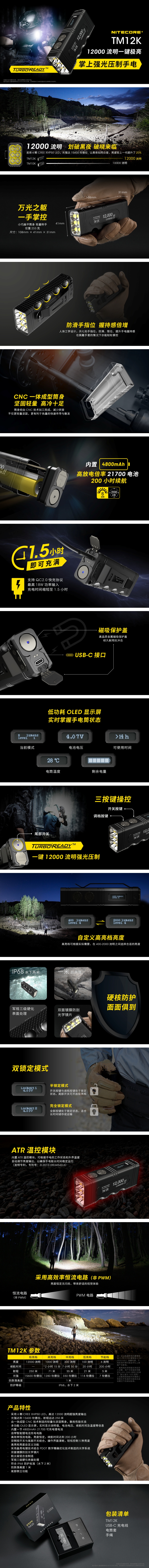 【錸特光電】NITECORE TM12K 12000流明 強光勤務戰術手電筒 爆閃 USB-C充電 CREE XHP50 LED  警察手電筒 巡邏 搜索手電筒