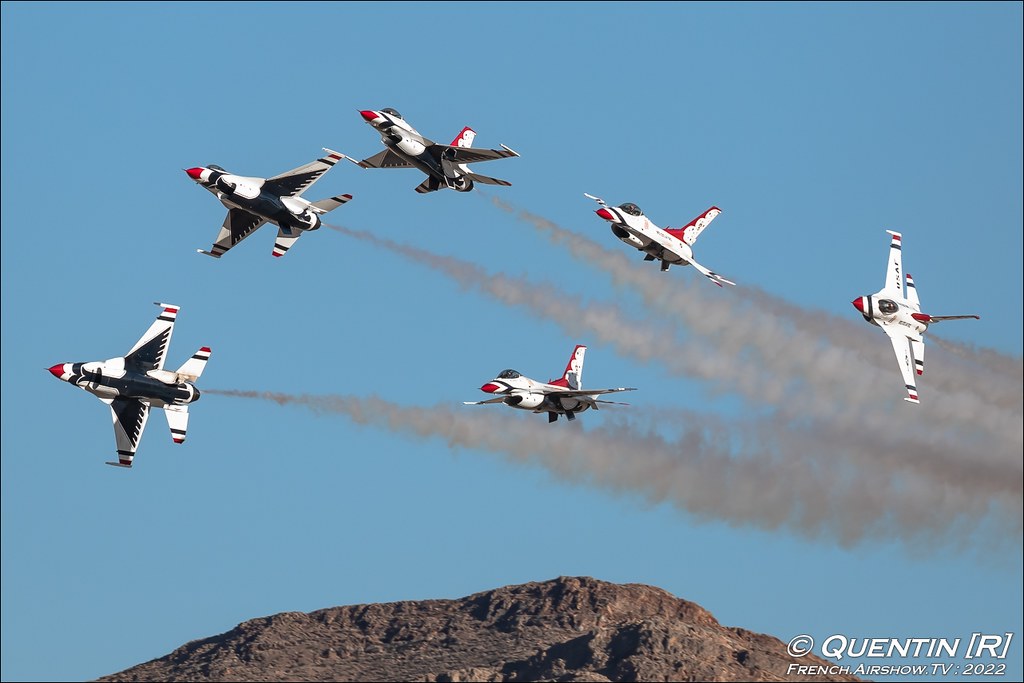 USAF Thunderbirds F-16 Fighting Falcon United States Air Force Aviation Nation 2022 75th Anniversary Nellis AFB Airshow Las Vegas Meeting Aerien 2022