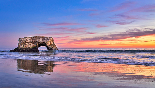 Sunset Reflections at Natural Bridges State Beach