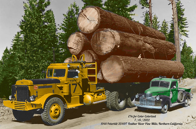 Peterbilt 354DT 1948  Feather River Pine Mills Northern California Colorized