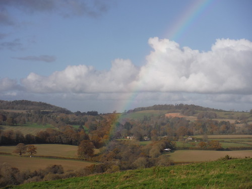 Upper Cerne Valley, from Giant Hill, with rainbow SWC Walk 402 - Maiden Newton Circular or to Dorchester (via Cerne Abbas) [Giant Hill Extension]