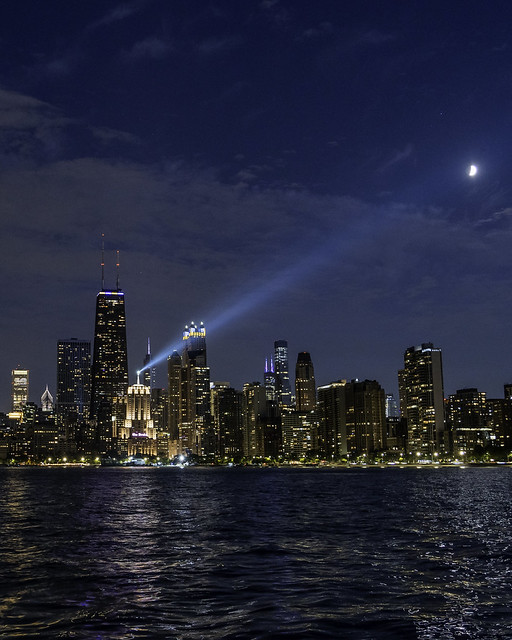 Chicago Skyline - Batman Signal Moon