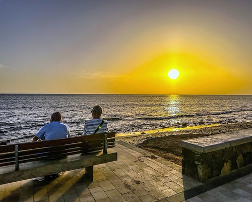 The Sunset Watchers by FotoFling Scotland, Maspalomas, Gran Canaria sunset maspalomas sea bench seated seat men grancanaria hbm