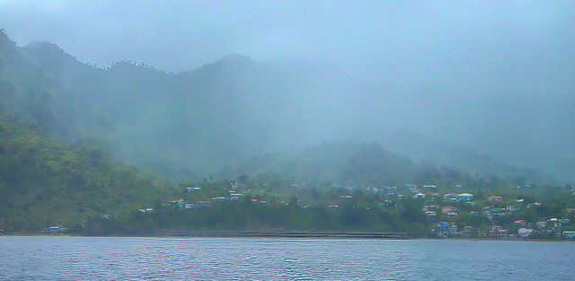 Rain over the north  of Grenada, taken from the ferry which sails between Grenada and the sister island, Carriacou