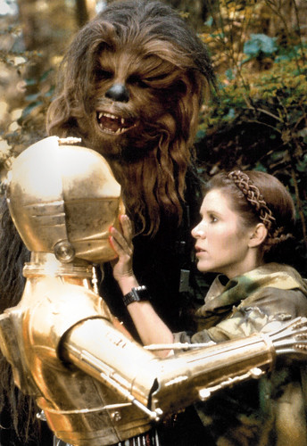 Anthony Daniels, Peter Mayhew and Carrie Fisher in Star Wars Episode VI - Return of the Jedi (1983)