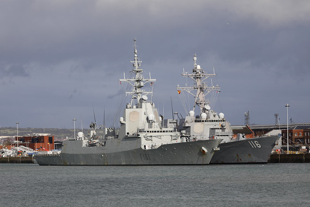 F101 ESPS 'Álvaro de Bazán', Spanish Navy and DDG 116 USS 'Thomas Hudner', United States Navy, Portsmouth, Hampshire