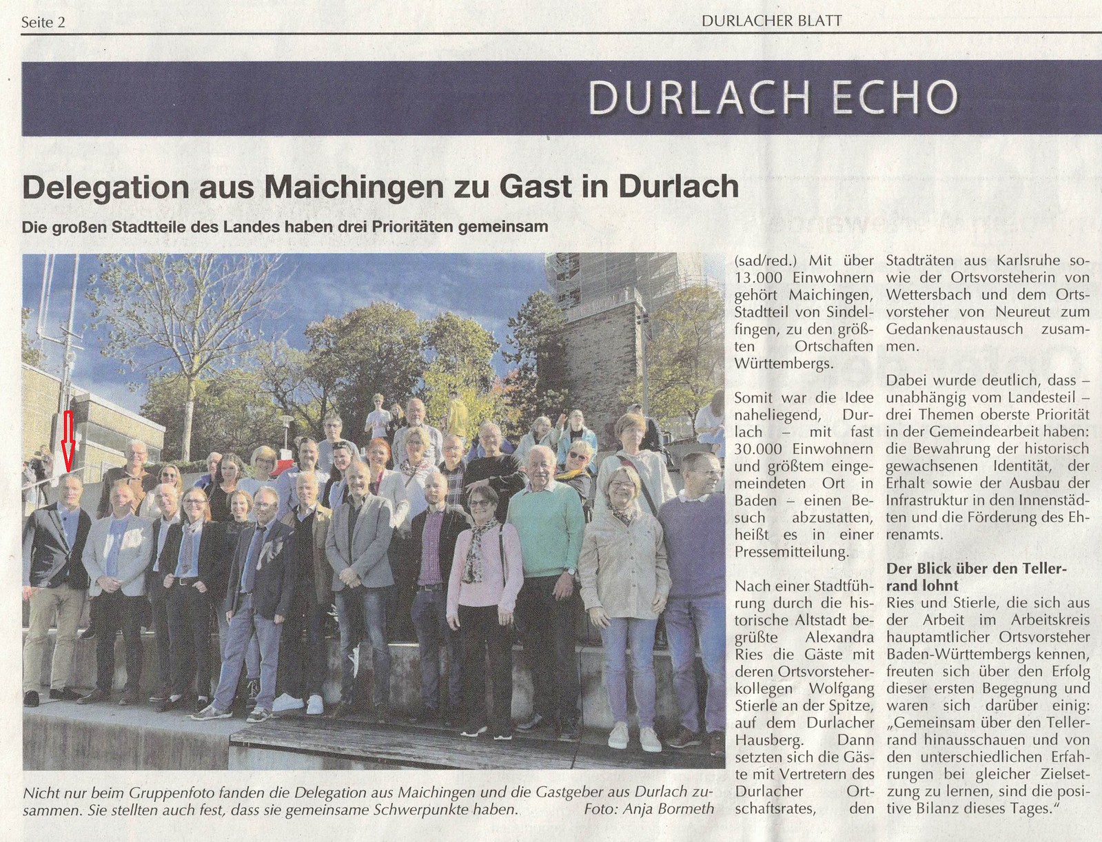 Durlach ist "die Mutter" von Karlsruhe! Gerne kam ich da als Karlsruher Stadtrat zur Begrüßung der Kollegen aus Maichingen/Sindelfingen auf den Turmberg. (Durlacher Blatt, 11.11.2022)