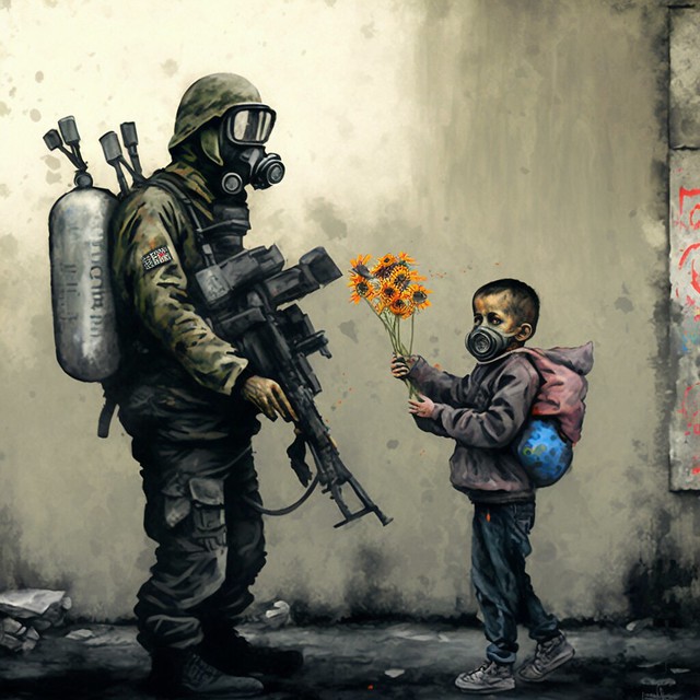 Banksy opposes war in Ukraine. 2