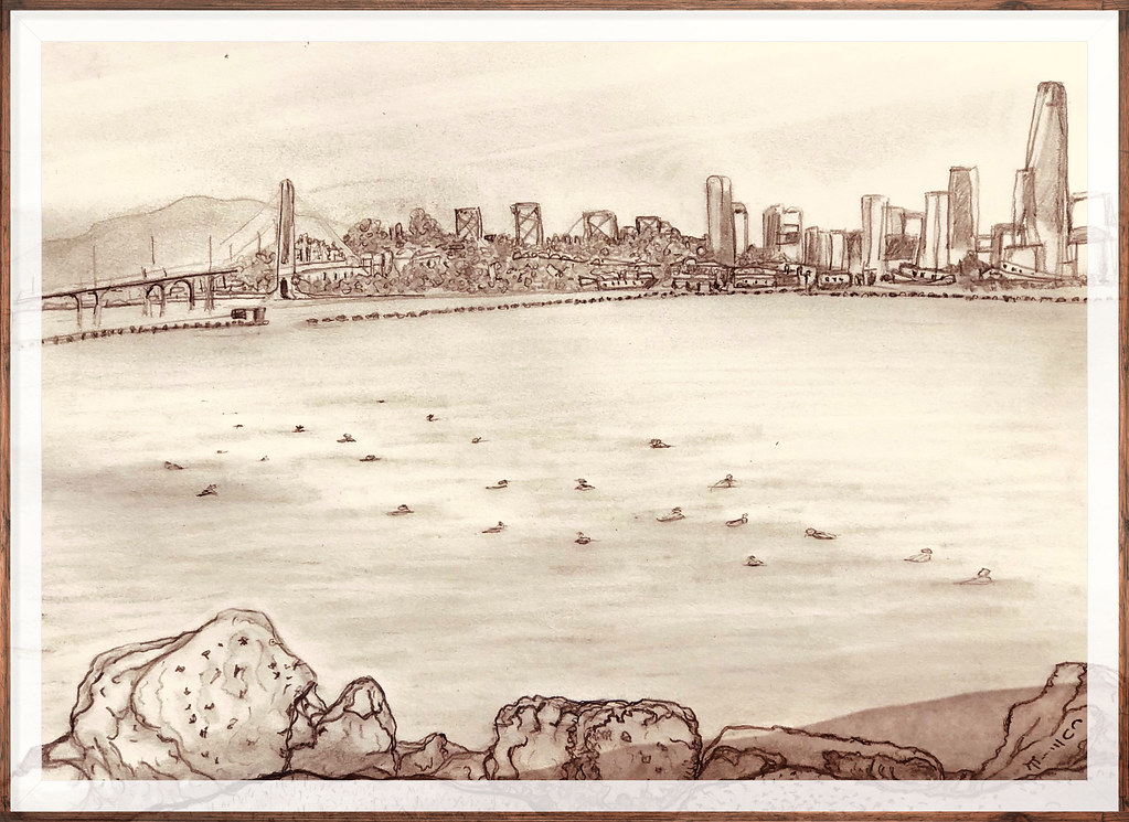 San Francisco from the Berkeley Marina. Sketch by Sage November 2022