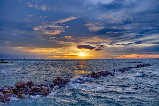 King tide stormy sunset - Nightcliff Boatharbour, Darwin Harbour, NT, Australia - 23 November 2022