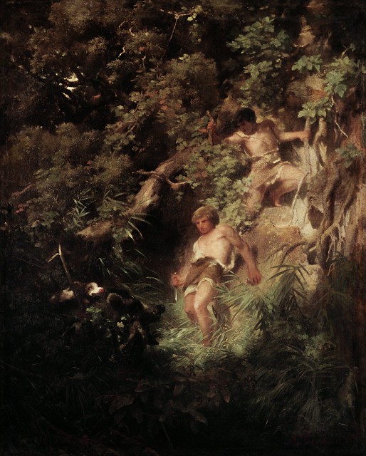 Arnold Böcklin, Germanen im Urwald auf der Eberjagd, [Germani Boar-Hunt in Primeval-Forest], Autumn 1858