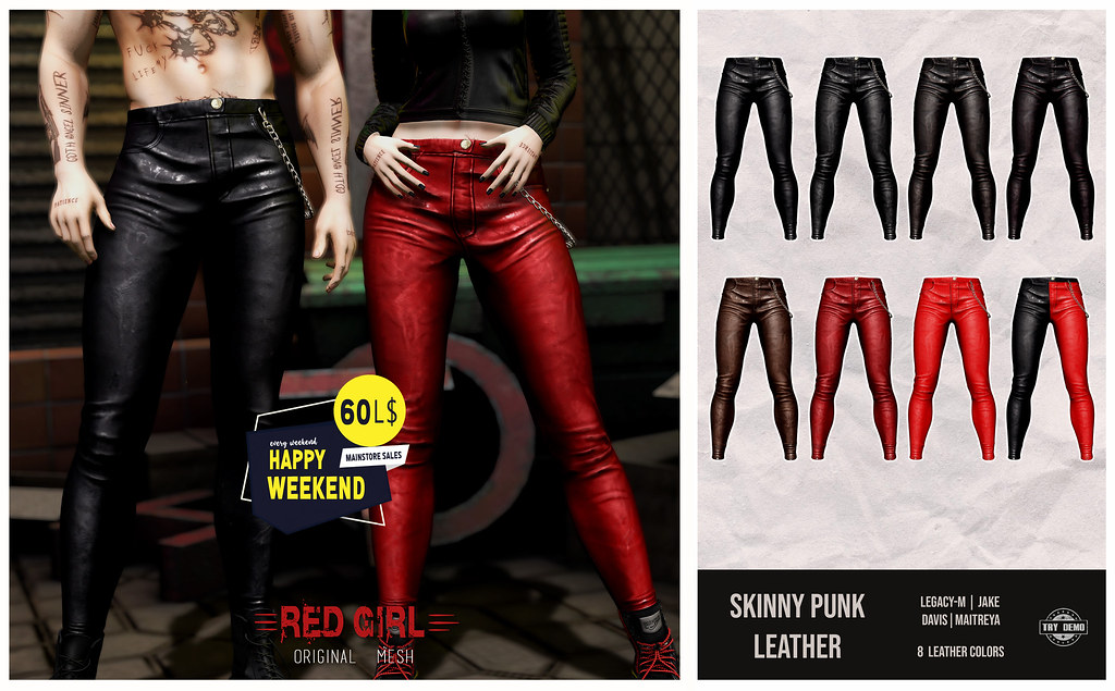 [RED GIRL] Skinny Punk Leather – Happy Weekend!