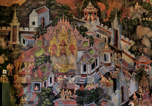 Buddhist stories are depicted on renovated murals in the prayer hall