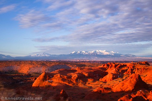 Sunrise over Robber's Roost Canyon and the Henry Mountains, Utah