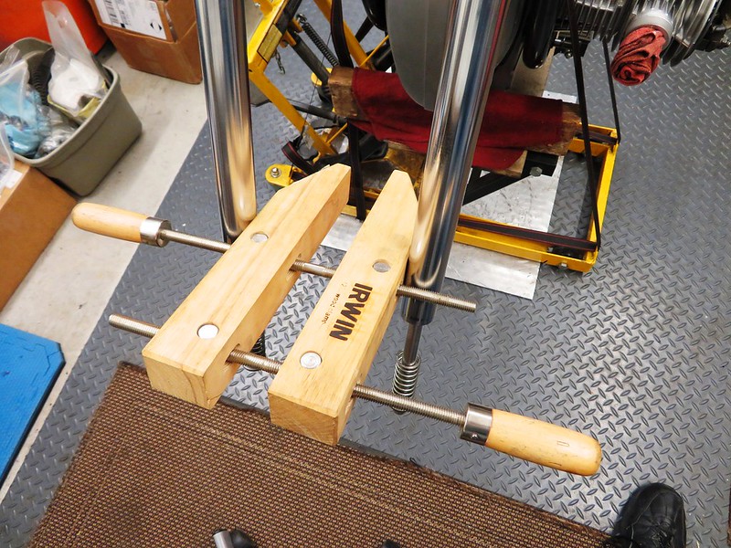 Wood Clamp Used To Spread Fork Tubes