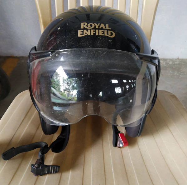 royal enfield black motorcycle helmet open face bubble visor shiny