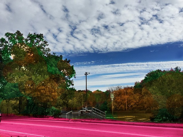 The Pink Road & Cloudy Sky With Blue Stripe In Autumn - Photo Taken by STEVEN CHATEAUNEUF On October 23, 2021 And Edited On November 27, 2022