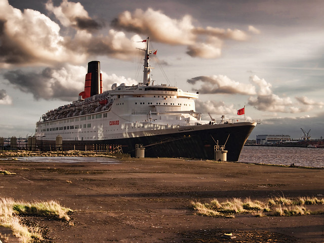 Queen  Elizabeth II  moored at Liverpool