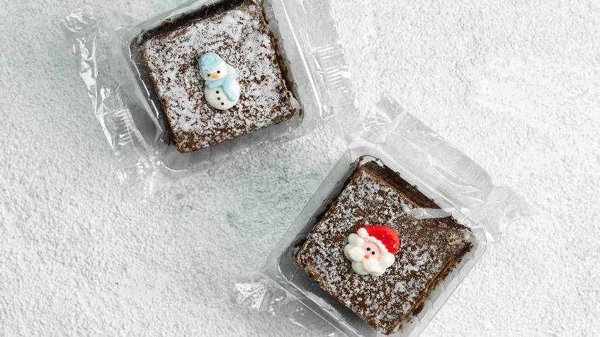 Christmas chocolate log slices, available now in campus outlets.