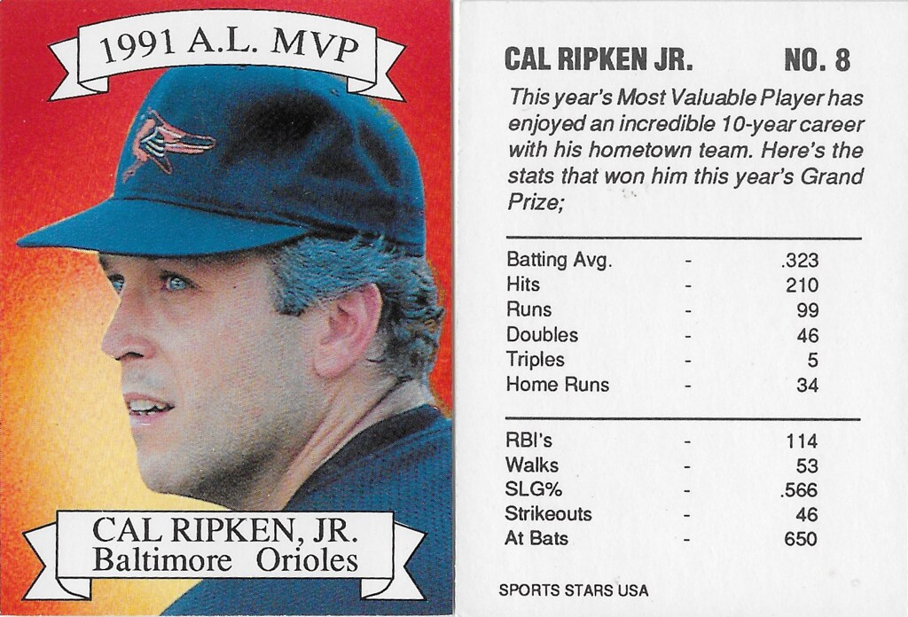 1990-94 Broder Singles - Sports Stars USA 1991 MVP - Ripken Jr, Cal