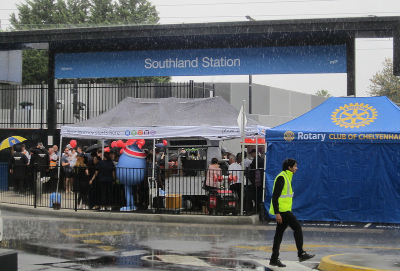 Southland station opening day in the rain, 26/11/2017