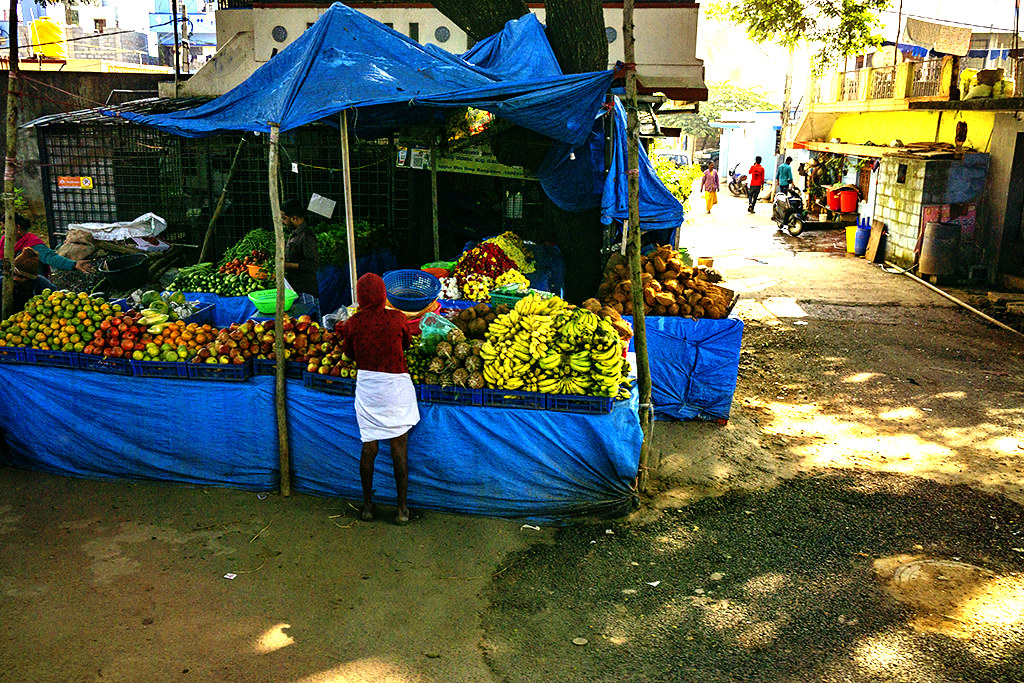 Large fruit stand and alley on 11-30-22--Bengaluru copy
