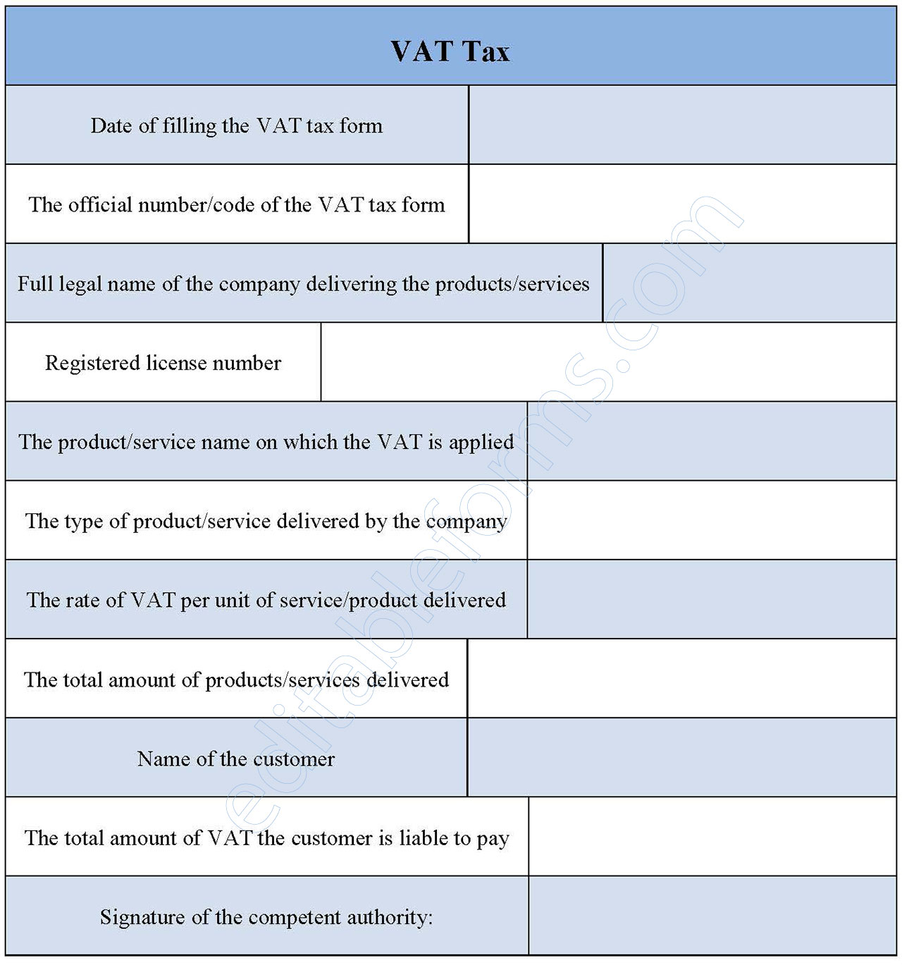 VAT Tax Form