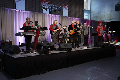 A band performing at the Pregame Huddle