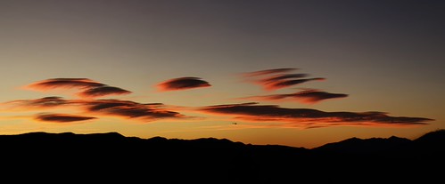 Sunrise Lenticular Cluster by Sawatch Joe, Sunrise lenticulars over the silhouetted mountains.lenticulars lenticularclouds sunrise colorado mou