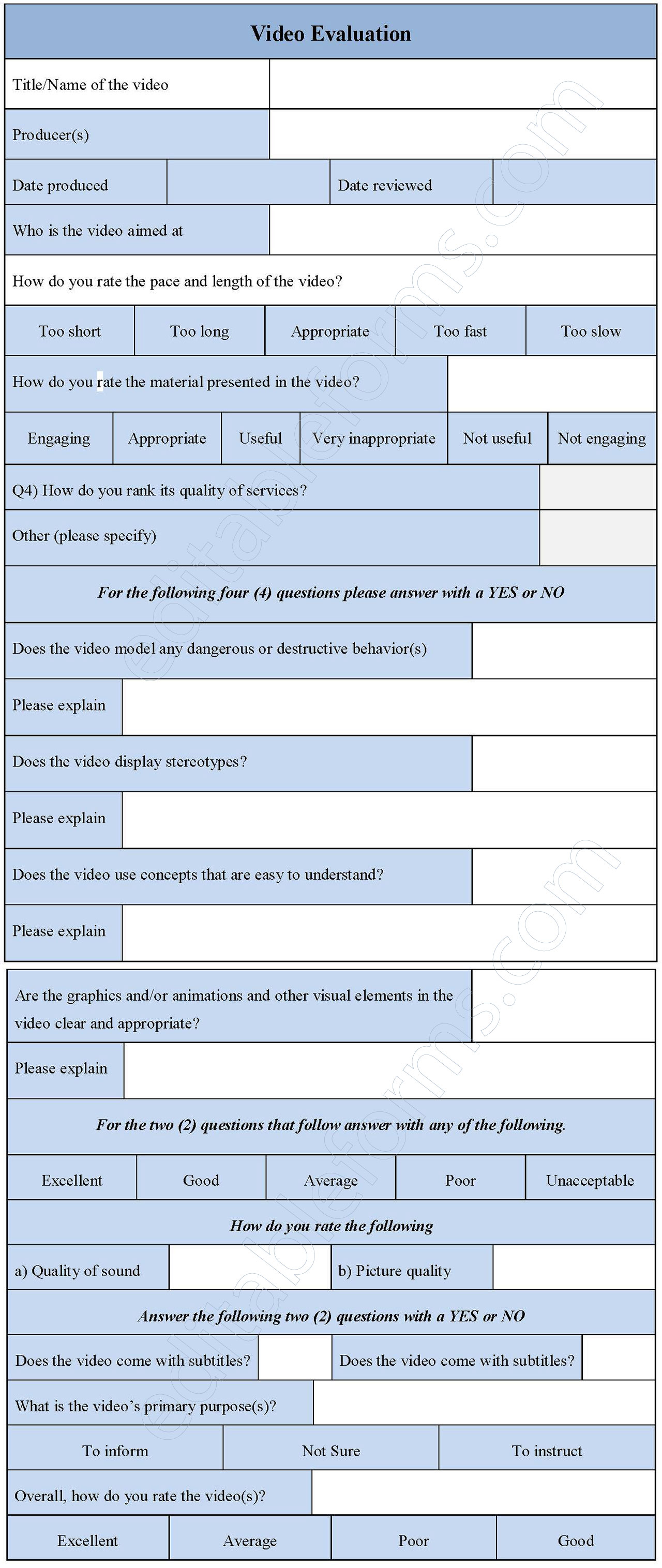 Video Evaluation Form