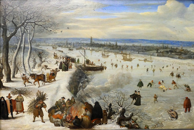 Lucas van Valckenborch, Ansicht von Antwerpen mit zugefrorener  Schelde (View of Antwerp with the Schelde frozen over)