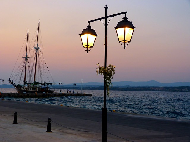 Sailboat and lamp post