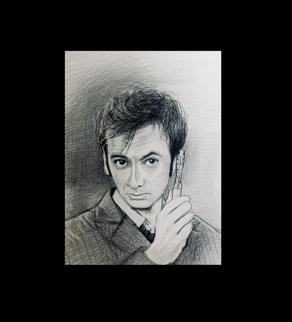 Doctor Who,  David Tennant portrait by jmsw on thick card in Graphite pencil. Drawn for my Granddaughter .
