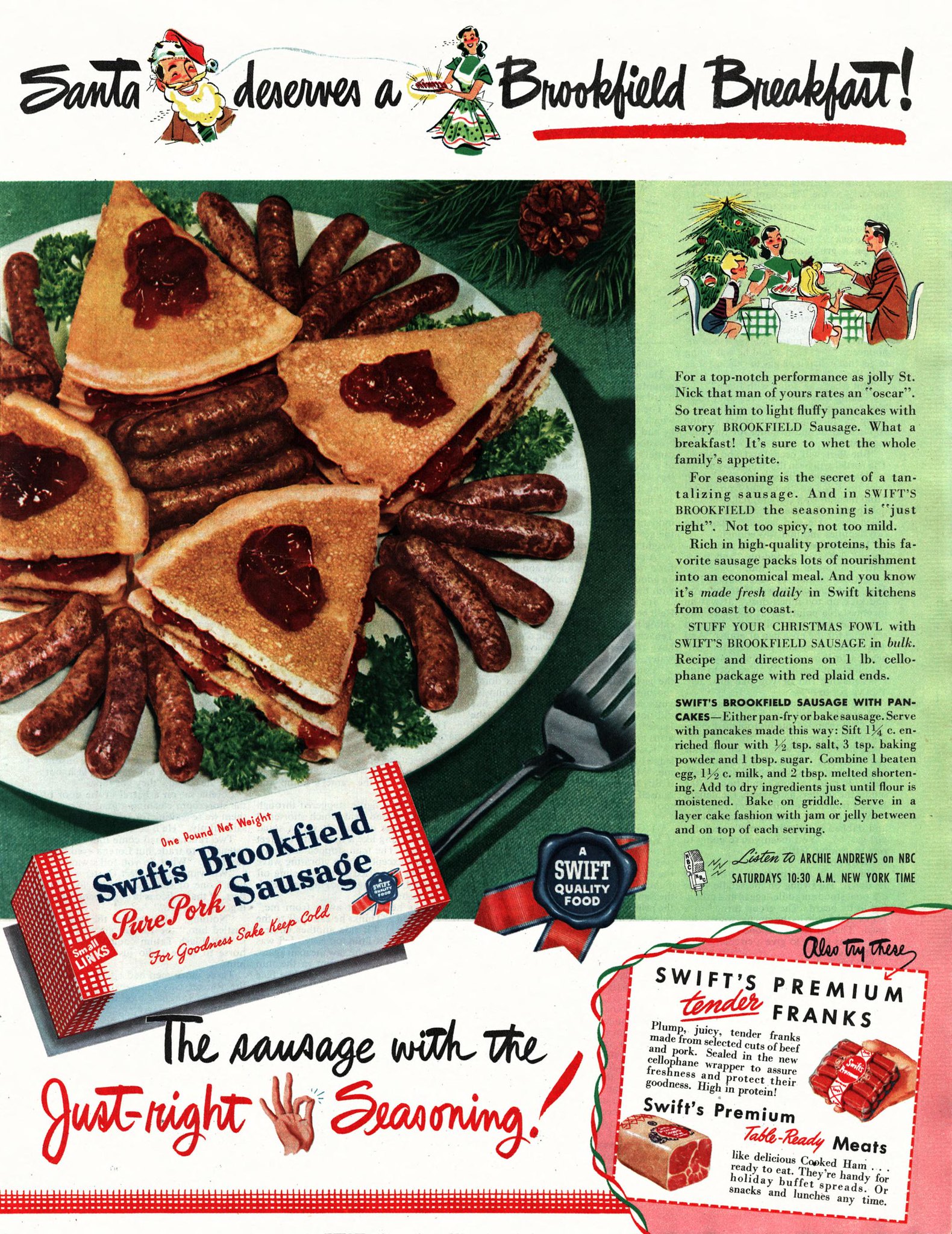 Swift's Brookfield Sausage - published in Collier's (Vol. 120, No. 25) - December 20, 1947