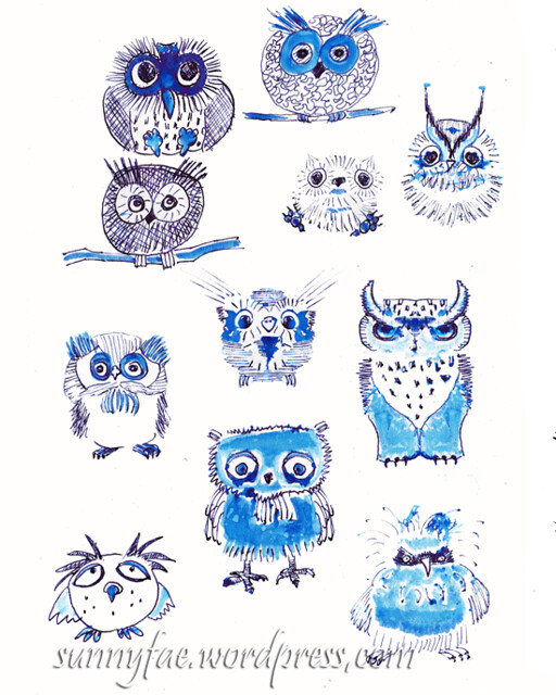 blue ink owl doodles