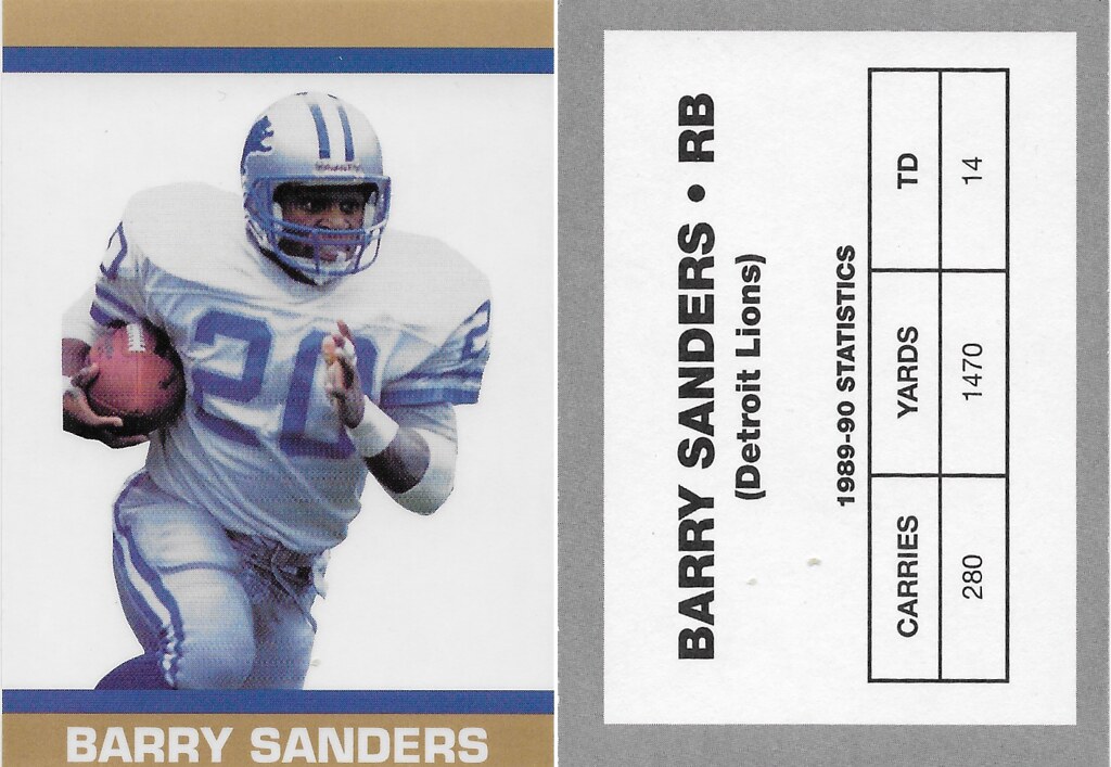 1991 Sanders Tan and Blue Stripe Four Card Set - Sanders, Barry (white - above knees)