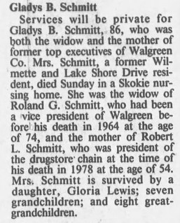 2022-12-05. Gladys Schmitt obituary, Chicago Tribune, 13 Aug. 1987