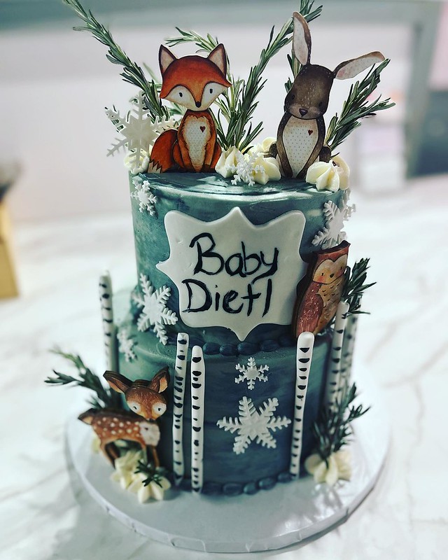 Winter Woodland Baby Shower Cake by Brown Butter Creations