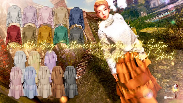 {amiable}Big Turtleneck Sweater and Satin Ruffle Tiered Skirt@the main store&MP.