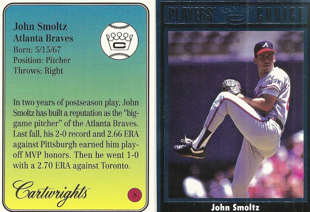 1993 Cartwrights Magazine Insert Players Choice Blue - Smoltz, John