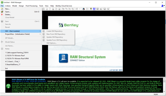 Working with Bentley RAM Structural System CONNECT Edition V17 Update 4