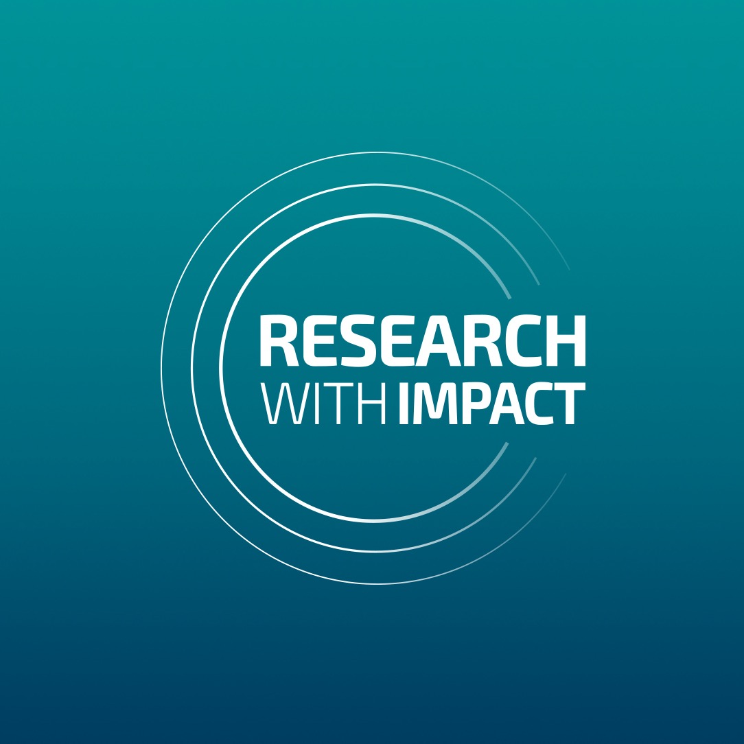 The words 'Research with Impact' displayed in white in the middle of 3 circles on a blue to green gradient. The text overflows the circles on the right side, preventing the circles form fully forming.
