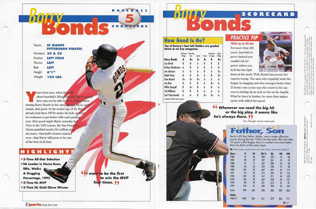 1996 Sports Heroes Feats & Facts - Baseball Champion - Bonds, Barry 04e