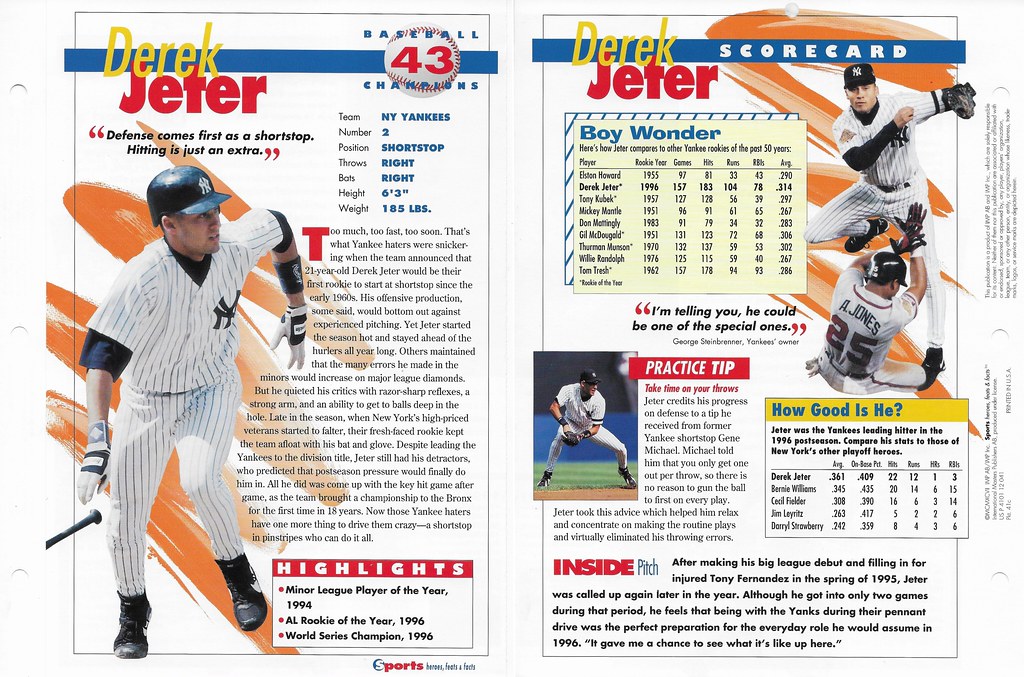 1997 Sports Heroes Feats & Facts - Baseball Champion - Jeter, Derek 41c