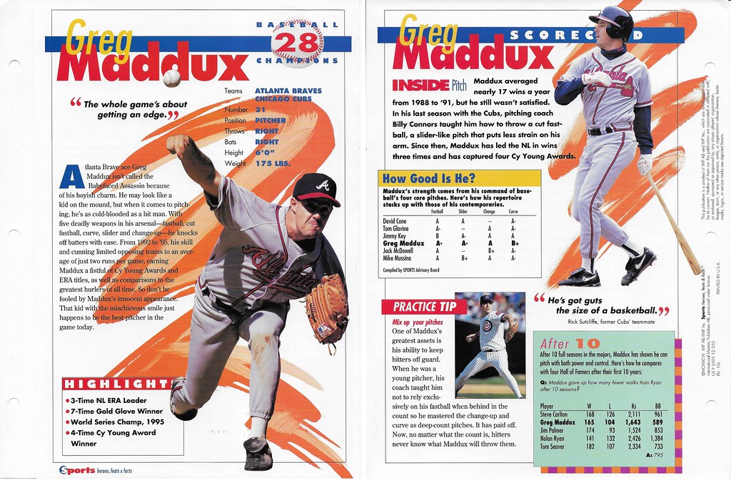 1997 Sports Heroes Feats & Facts - Baseball Champion - Maddux, Greg 10c