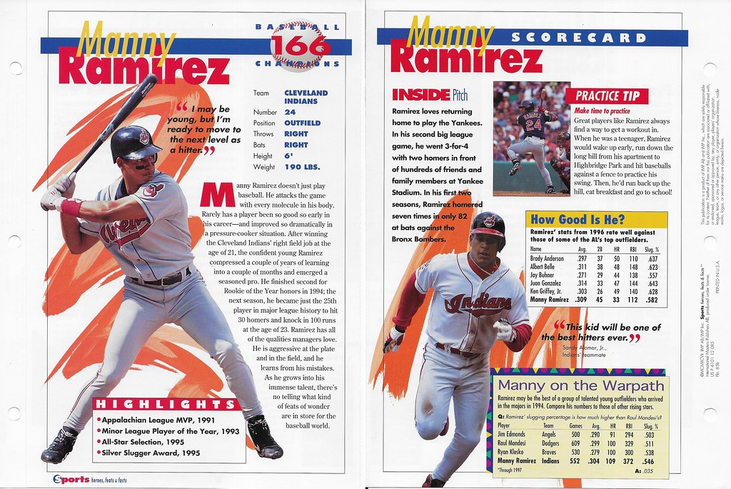 1997 Sports Heroes Feats & Facts - Baseball Champion - Ramirez, Manny 85b