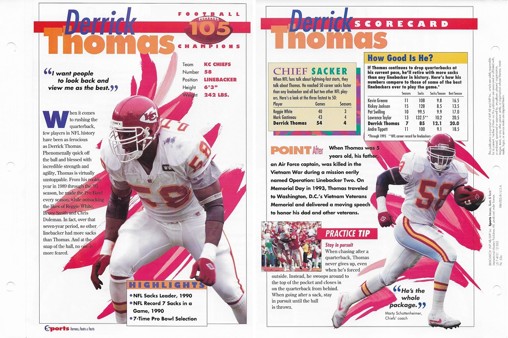 1996 Sports Heroes Feats & Facts - Football Champions - Thomas, Derrick 52a