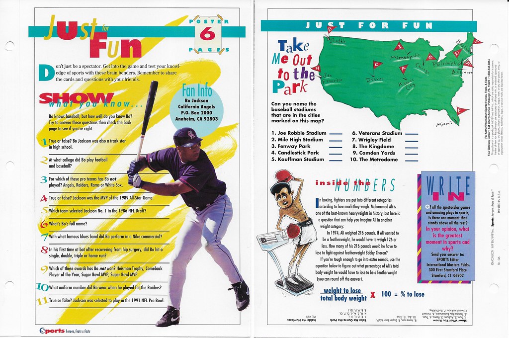1994 Sports Heroes Feats & Facts - Poster Pages - Jackson, Bo 06