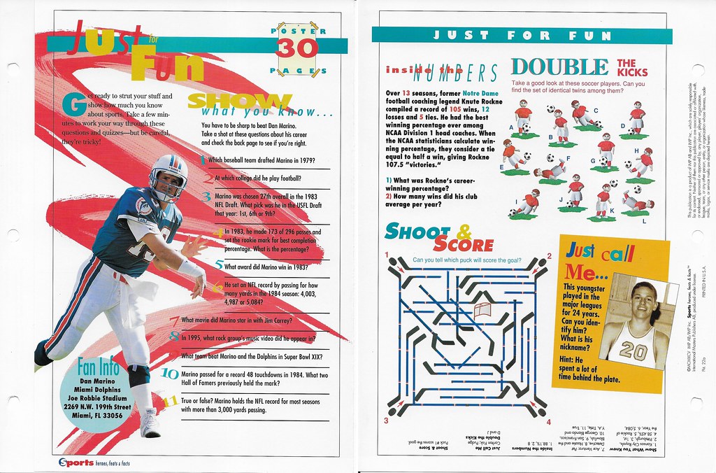1995 Sports Heroes Feats & Facts - Poster Pages - Marino, Dan 22a